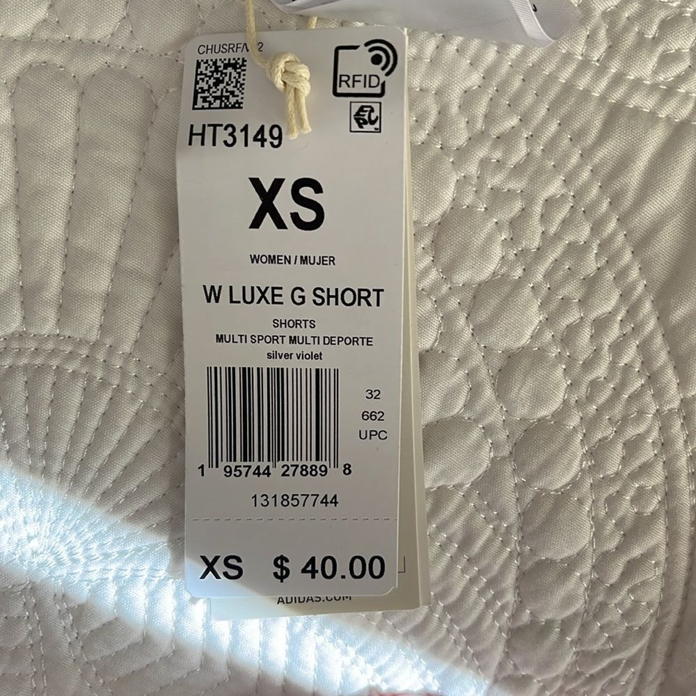 Adidas Luxe Printed Cotton Shorts Size XS NWT Silver Violet - Picture 6 of 6